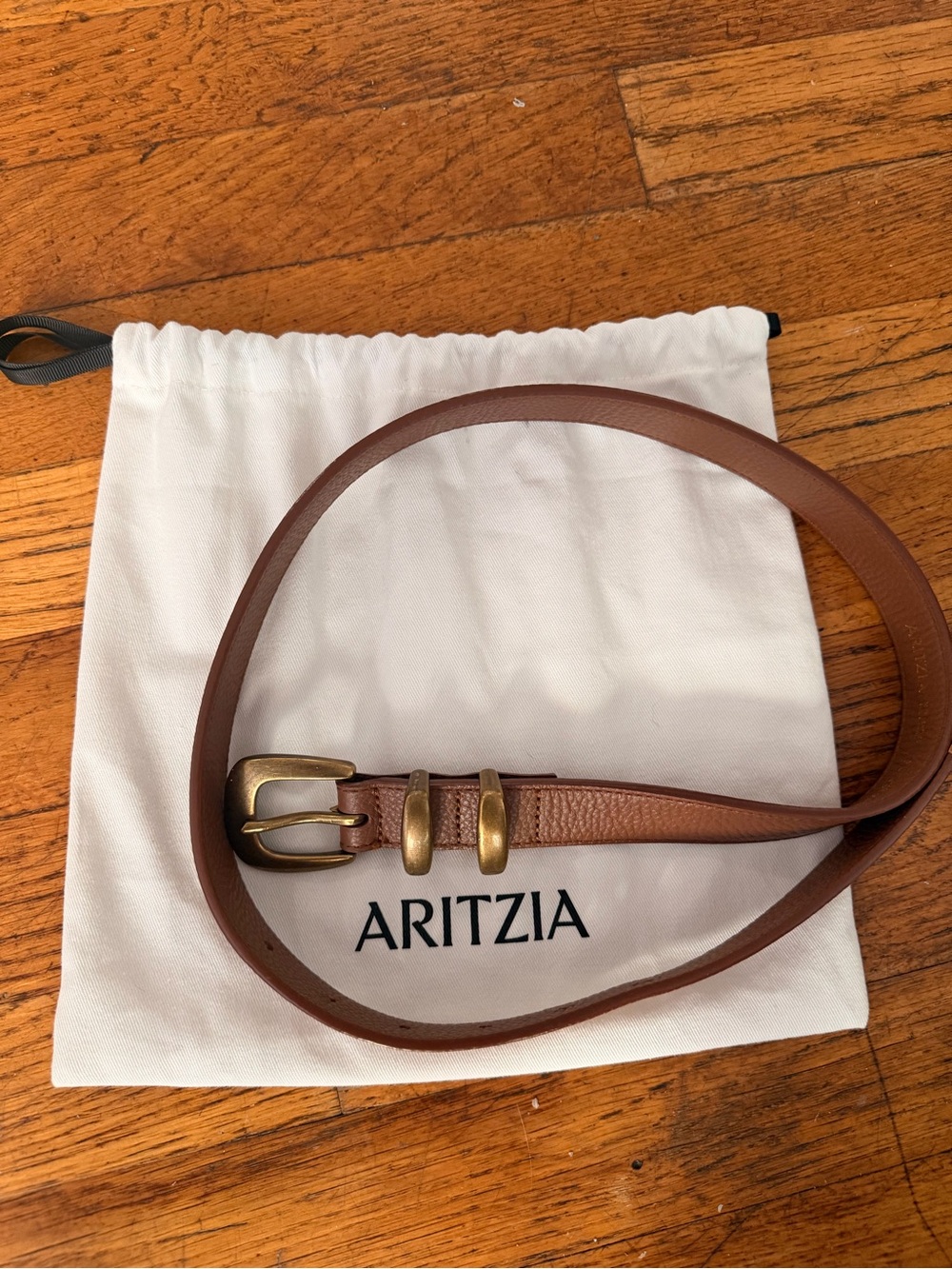 Aritzia Brown Leather Belt with Antique Brass Buckle